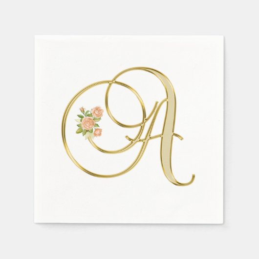 Goldene Farbflormonogramm Buchstabe A Serviette (Vorderseite)