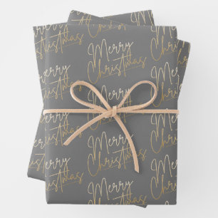 Goldene Faux-Folie Frohe Weihnachten Grau Geschenkpapier Set