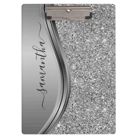 Goldene Faux-Glitter-Handschrift-Metall-Monogramm  Klemmbrett (Vorderseite)