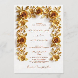 Goldene Faux-Relief-Rosen Rahmen Hochzeit Minimali Einladung
