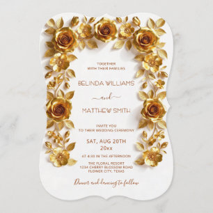 Goldene Faux-Relief-Rosen Rahmen Hochzeit Minimali Einladung