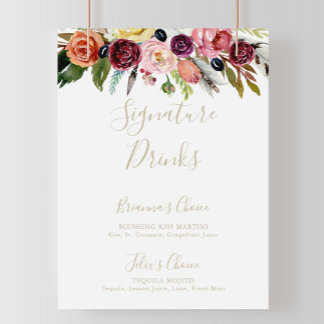 Goldene Feder Boho Tropische Signature Drinks Schi Poster