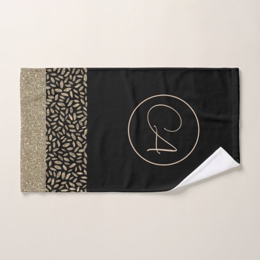Goldene Federn auf dem Black Monogram Badetuch Set (Handtuch)