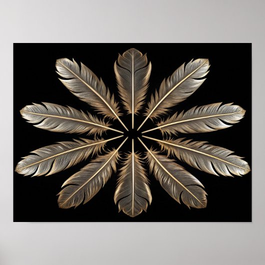 Goldene Federn: Symmetrisches Design der Sternexpl Poster (Vorne)