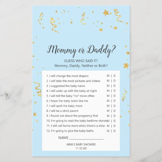 Goldene Feier am Blue Mommy oder Daddy Game Flyer (Vorne)