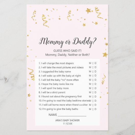 Goldene Feier auf rosa Mommy oder Daddy Game Flyer (Vorne)