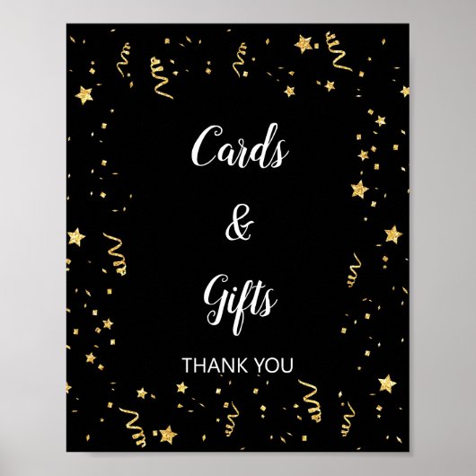 Goldene Feier auf schwarzen Karten und Geschenkzei Poster (Vorne)