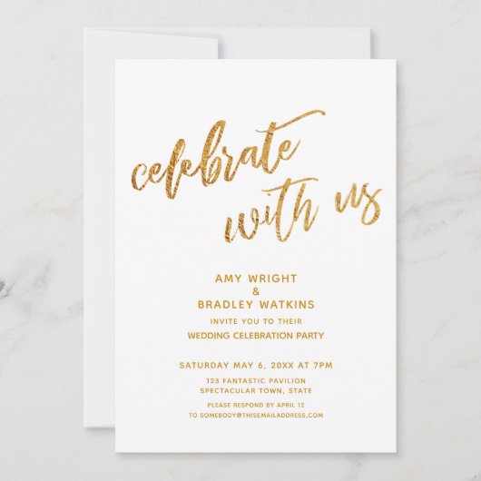 Goldene Feier mit der Rezeption der weißen Hochzei Einladung (Vorderseite)