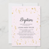 Goldene Feier über rosa Taufe Einladung (Vorderseite)