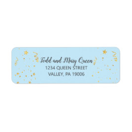 Goldene Feier zu blauen Rücksendeadressen-Aufklebe