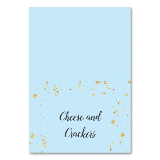 Goldene Feier zu Blue Dusche Buffet Food Labels Tischnummer (Vorderseite)