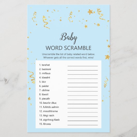 Goldene Feier zum Blue Baby Word Scramble Game Flyer (Vorne)