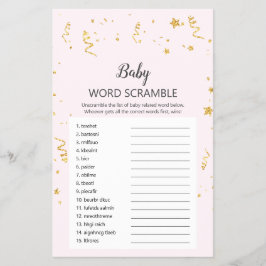 Goldene Feier zum Pink Baby Word Scramble Game Flyer