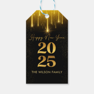 Goldene Feiertagsmarken für Neujahrsfamilien Geschenkanhänger