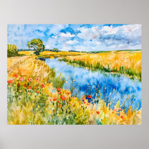 Goldene Felder an der Havel Havelland Aquarell  Poster