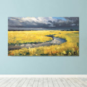 Goldene Felder und bewölkter Himmel Leinwanddruck (Insitu (Holzboden))