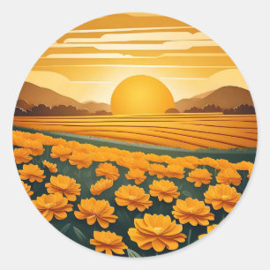 Goldene Felder von Marigolds Runder Aufkleber