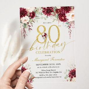 Goldene feminine 80. Geburtstags-Einladung mit bur Acryleinladungen