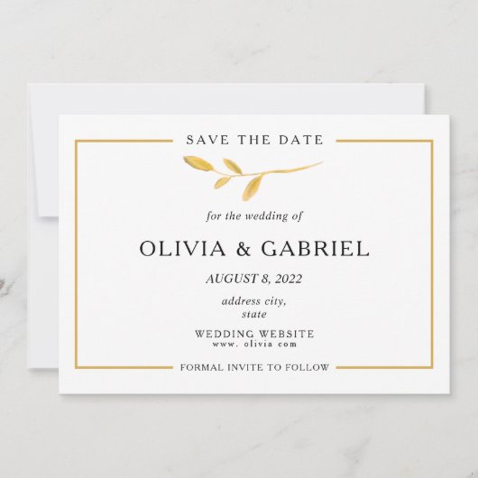 Goldene Filiale. Einfache Typografie Save The Date (Vorderseite)