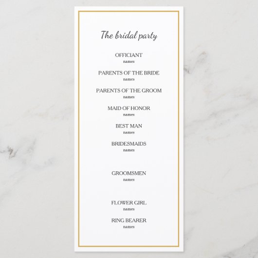 Goldene Filiale Trendy typography Wedding Programm (Rückseite)