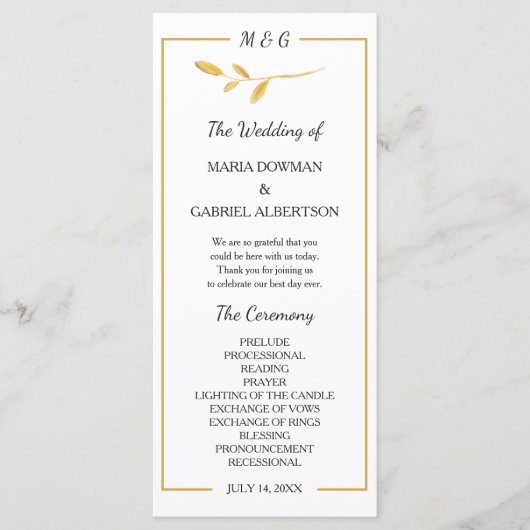 Goldene Filiale Trendy typography Wedding Programm (Vorderseite)