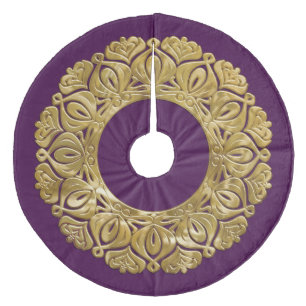 Goldene Filigran-Kante mit beliebiger Farbe Fleece Weihnachtsbaumdecke