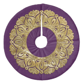 Goldene Filigran-Kante mit beliebiger Farbe Fleece Weihnachtsbaumdecke