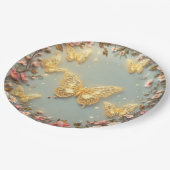 Goldene Filigran-Schmetterlinge mit Blumendekor Pappteller (Schrägansicht)