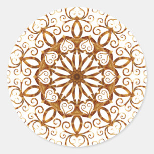 Goldene Filigree-Flake auf Weiß Runder Aufkleber