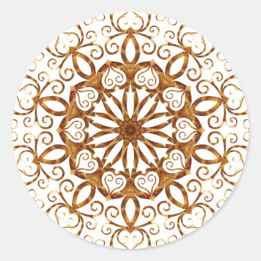 Goldene Filigree-Flake auf Weiß Runder Aufkleber (Vorderseite)