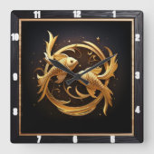 Goldene Fische Quadratische Wanduhr (Vorderseite)