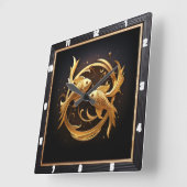 Goldene Fische Quadratische Wanduhr (Winkel)