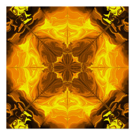 Goldene Flammen-Kaleidoskop-Fraktal-Kunst Poster