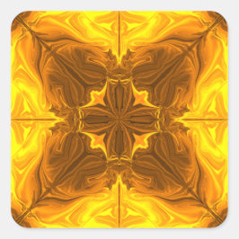 Goldene Flammen-Kaleidoskop-Fraktal-Kunst Quadratischer Aufkleber