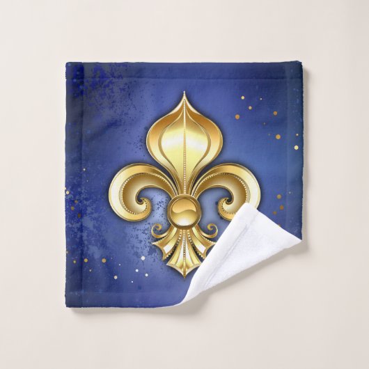 Goldene Fleur de Lis auf Blau Badhandtuch Set (Waschlappen)