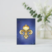 Goldene Fleur de Lis auf Blau Begleitkarte (Stehend Vorderseite)