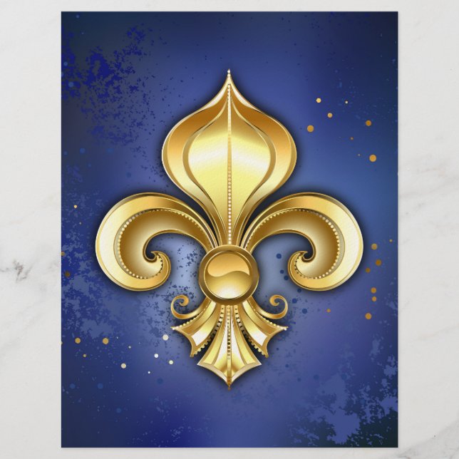 Goldene Fleur de Lis auf Blau Briefbogen (Vorderseite)