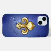 Goldene Fleur de Lis auf Blau Case-Mate iPhone Hülle (Rückseite (Horizontal))