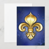 Goldene Fleur de Lis auf Blau Einladung (Vorne/Hinten)
