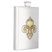 Goldene Fleur de Lis auf Blau Flachmann (Rechts)