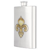 Goldene Fleur de Lis auf Blau Flachmann (Links)