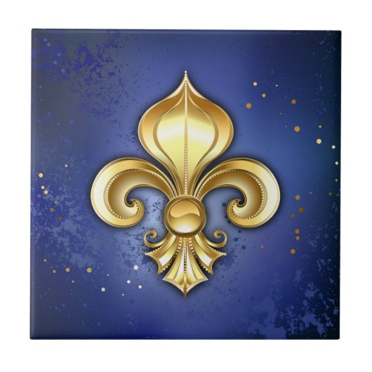 Goldene Fleur de Lis auf Blau Fliese (Vorderseite)