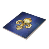 Goldene Fleur de Lis auf Blau Fliese (Seite)