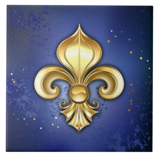 Goldene Fleur de Lis auf Blau Fliese (Vorderseite)