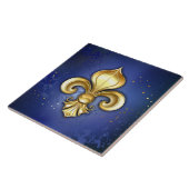 Goldene Fleur de Lis auf Blau Fliese (Seite)