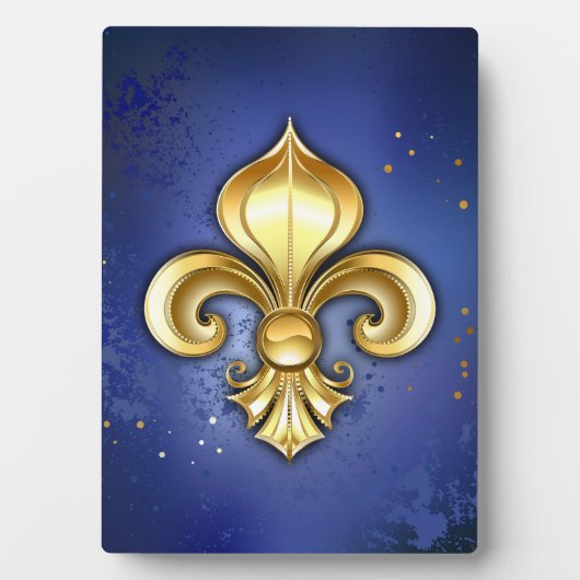 Goldene Fleur de Lis auf Blau Fotoplatte (Vorderseite)