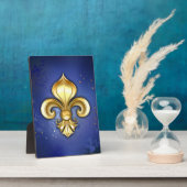 Goldene Fleur de Lis auf Blau Fotoplatte (Seite)