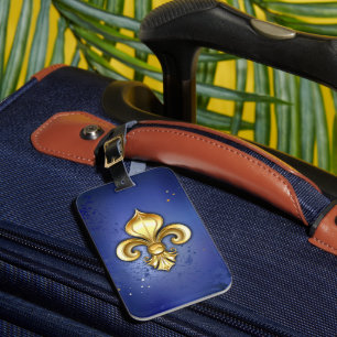 Goldene Fleur de Lis auf Blau Gepäckanhänger