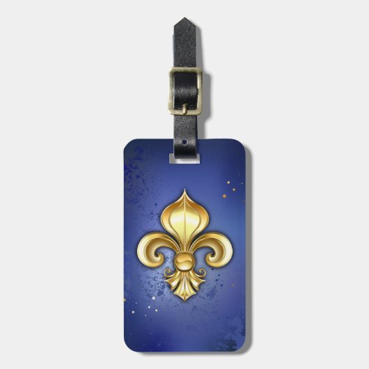 Goldene Fleur de Lis auf Blau Gepäckanhänger (Vorderseite vertikal)