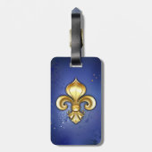 Goldene Fleur de Lis auf Blau Gepäckanhänger (Rückseite vertikal)